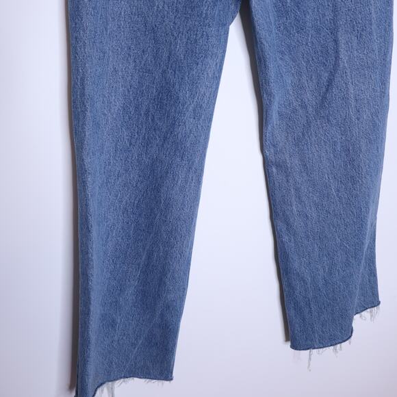 ZARA High Rise Distressed Straight Leg Jean Blue Medium Wash Denim Women's 2 - Picture 7 of 11